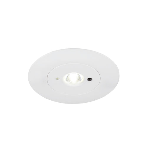 White recessed LED ceiling light with a round design, featuring a smooth finish and integrated light source for easy mounting.