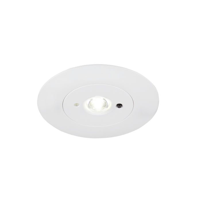 White recessed LED ceiling light with a round design, featuring a smooth finish and integrated light source for easy mounting.