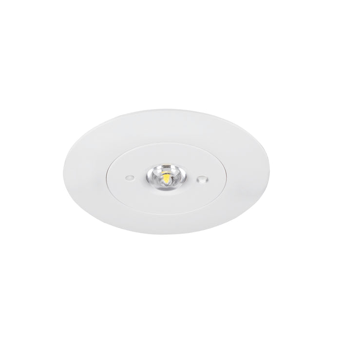 Round LED ceiling light in white finish, made of durable plastic, designed for flush mounting.