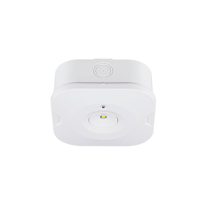 White plastic ceiling-mounted occupancy sensor.
