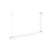 Modern white linear LED pendant light fixture, suspended mounting.