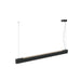 Black linear LED pendant light fixture, suspended.
