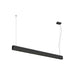 Black linear LED pendant light fixture, suspended mounting.