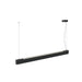 Modern linear LED pendant light, black finish, suspended.