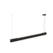Modern black linear LED pendant light fixture, suspended mounting.