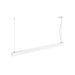 White linear LED pendant light fixture, metal body, suspended mounting.
