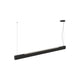Modern linear LED pendant light, black finish, suspended mounting.