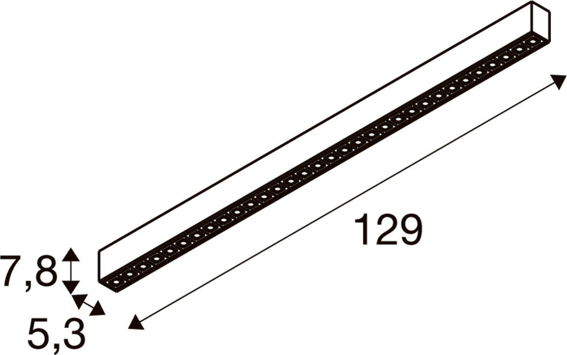 Technical drawing of a white aluminum profile with dimensions.
