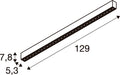 Technical drawing of a white aluminum profile with dimensions 129x7.81x5.3.