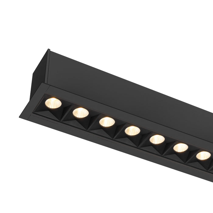 Black recessed linear LED light fixture.