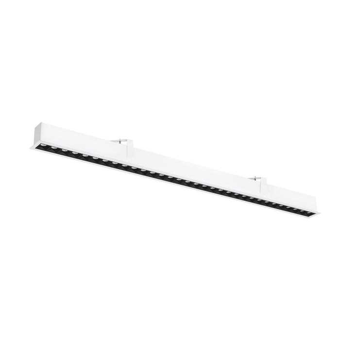 White linear LED light fixture, surface mounted.