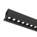 Recessed linear light fixture, black finish, with multiple LED lamps.