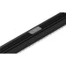 Black aluminum mounting track with a smooth finish and integrated LED lights for versatile installation options.