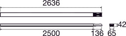 Aluminum mounting bar with a matte finish, measuring 2636mm in length and 42mm in width, designed for secure installation.