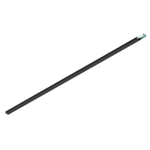 Black metal leveling bar with a smooth finish, featuring a clear acrylic bubble level at one end for precise alignment.