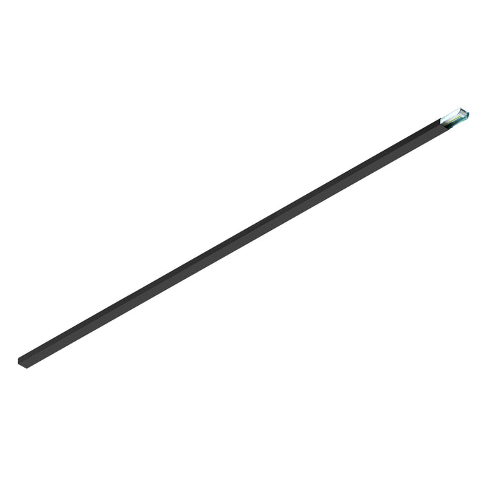 Black metal leveling bar with a smooth finish, featuring a clear acrylic bubble level at one end for precise alignment.