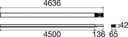 Aluminum profile in a matte finish, 4636mm and 4500mm lengths, featuring a sleek design suitable for various mounting applications.