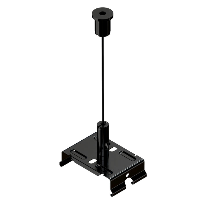 Black metal mounting bracket with a vertical rod for secure installation.