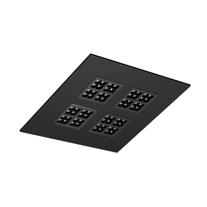 Black recessed ceiling light fixture with four square LED arrays.