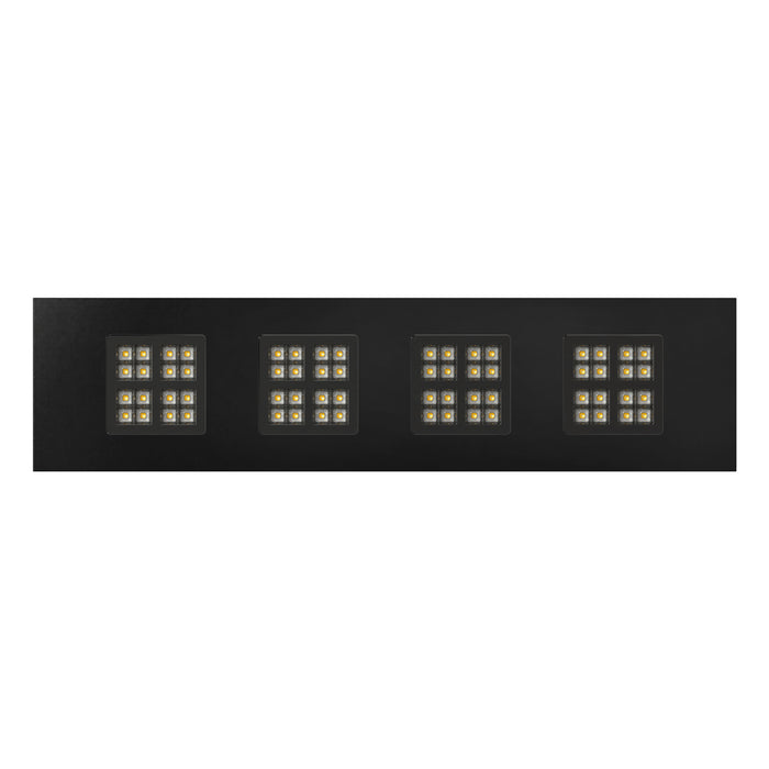 Black panel LED grow light with multiple square arrays.
