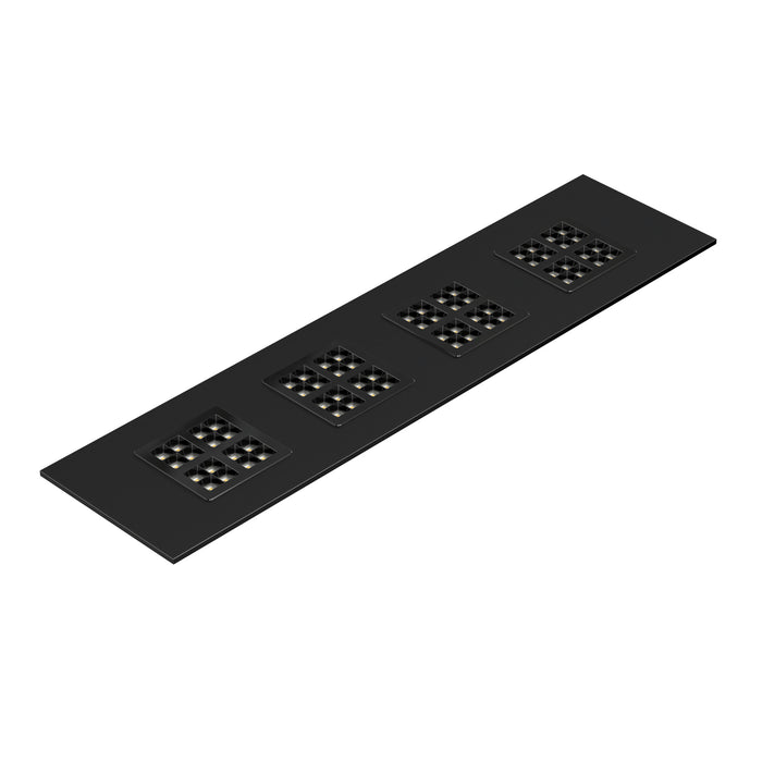 Black recessed LED ceiling light fixture with four square arrays.