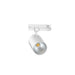 White track lighting fixture, cylindrical head, adjustable mounting.