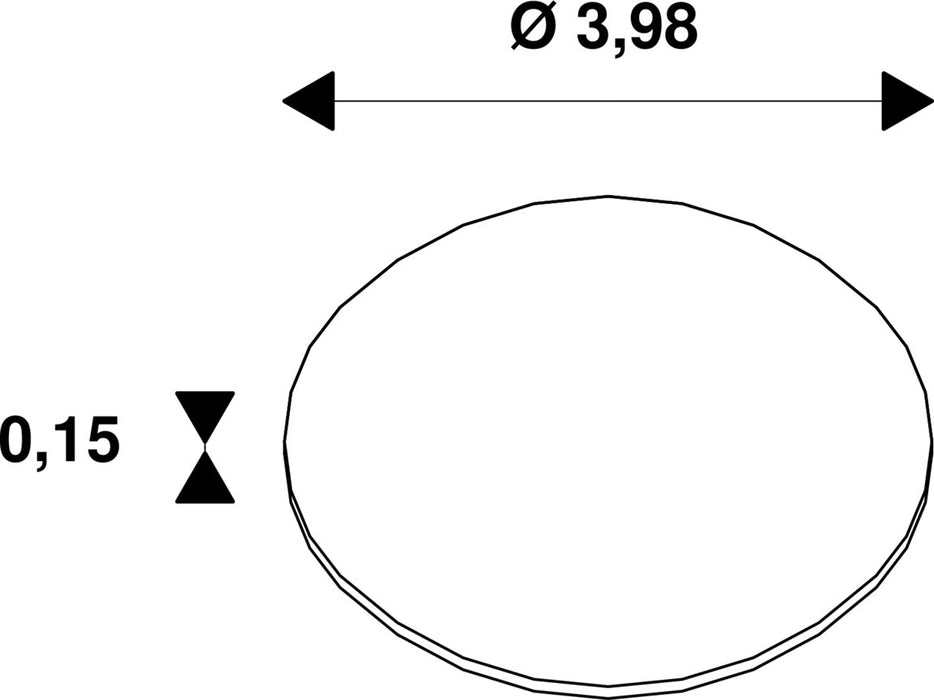 Technical drawing of a white oval disc with dimensions.