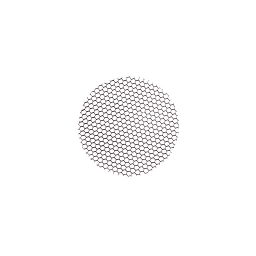 Black metal honeycomb grid, circular.