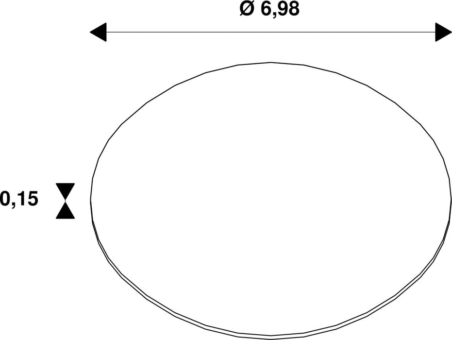 Technical drawing of an oval ring with dimensions 6.98 and 0.15.