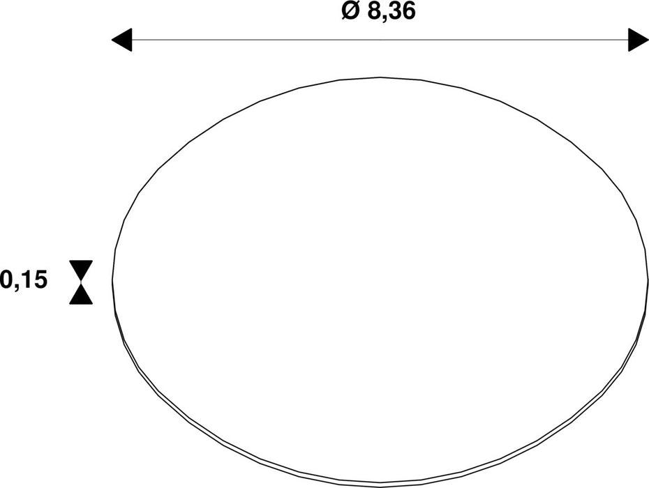 Technical drawing of an oval shape with dimensions 8.36 and 0.15.