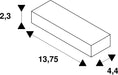 Technical drawing of a rectangular block with dimensions 2.3, 13.75, and 4.4.