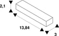 Technical drawing of a rectangular prism with dimensions 2.1, 13.84, and 3.