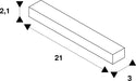 Technical drawing of a white rectangular bar with dimensions 2.1, 21, and 3.
