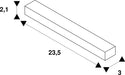 Technical drawing of a white rectangular bar with dimensions 2.1, 3, and 23.5.