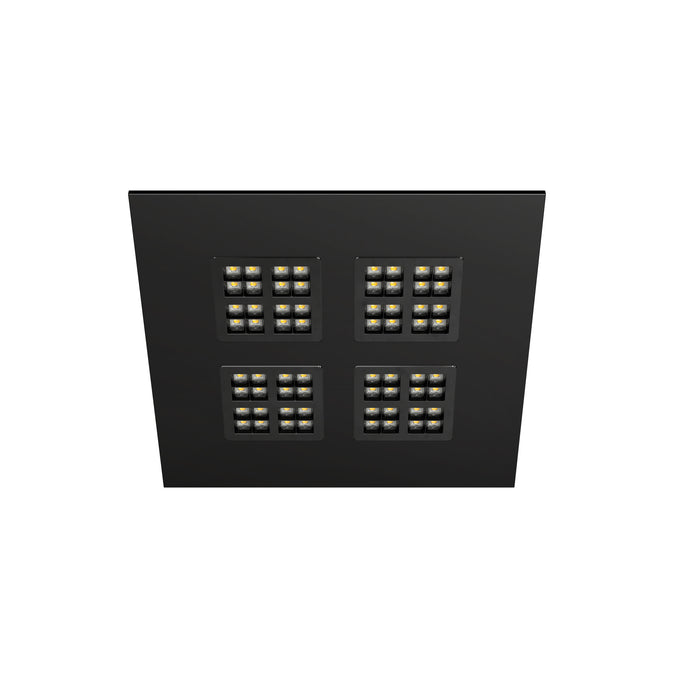 Black recessed ceiling light fixture with four square LED arrays.