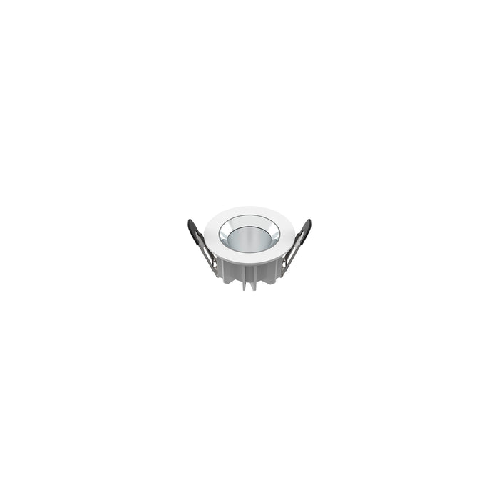 White recessed downlight fixture with silver trim.