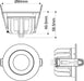 Technical drawing of a recessed light fixture showing dimensions.