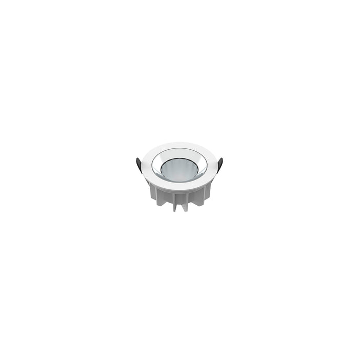 White recessed downlight fixture with silver reflector.