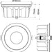 Technical drawing of a recessed downlight with dimensions.