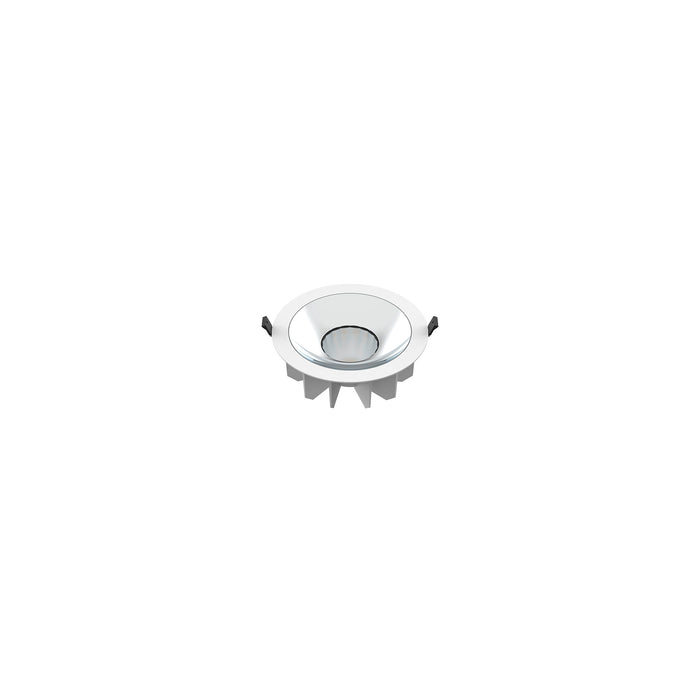 White recessed downlight fixture with a reflective interior.