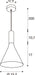 Technical drawing of a cone-shaped pendant light fixture with dimensions.