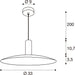 Technical drawing of a pendant light fixture with dimensions.