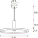Technical drawing of a ceiling-mounted pendant light fixture with dimensions.