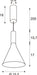 Technical drawing of a pendant light fixture showing dimensions.