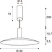 Technical drawing of a pendant light fixture with dimensions.