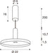 Technical drawing of a pendant light fixture with dimensions.