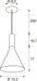 Technical drawing with dimensions of a pendant light fixture.