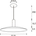 Technical drawing of a pendant light fixture with dimensions.