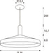 Technical drawing of a pendant light fixture with dimensions.