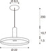 Technical drawing of a pendant light fixture with dimensions.